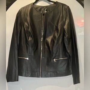 Classic Black Leather Motorcycle Jacket with Glossy Finish